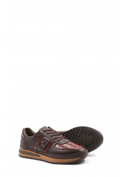 MirgeShoes Kahve Erkek Spor Sneaker Ayakkabı İçi Dışı Hakiki Kroko Deri MRG01730131542