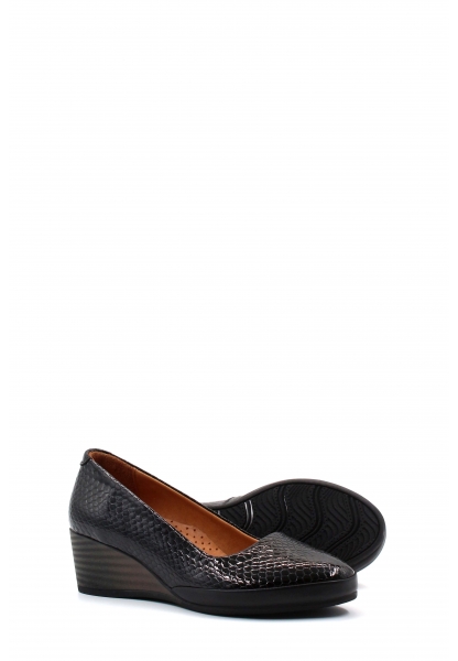 MirgeShoes  İçi Dışı Hakiki Kroko Deri Siyah Kadın Dolgu Topuk Ayakkabı AH08411261396