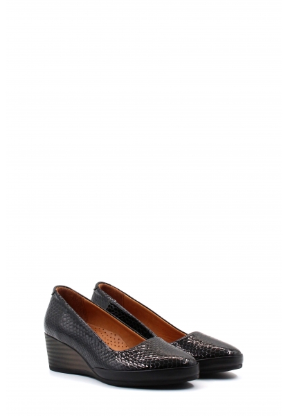 MirgeShoes  İçi Dışı Hakiki Kroko Deri Siyah Kadın Dolgu Topuk Ayakkabı AH08411261396