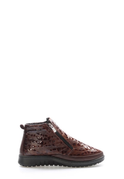 MirgeShoes Taba Fermuarlı Kadın Klasik Bot İçi Dışı Hakiki Kroko Deri MRG011102192617777