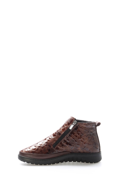 MirgeShoes Taba Fermuarlı Kadın Klasik Bot İçi Dışı Hakiki Kroko Deri MRG011102192617777