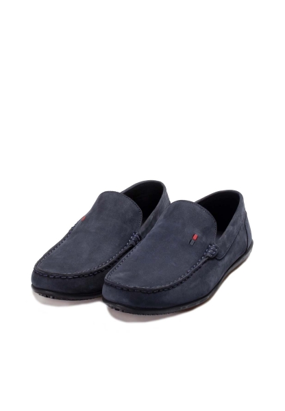 MirgeShoes Lacivert Bağcıksız Erkek Loafer Ayakkabı İçi Dışı Hakiki Nubuk Deri MRG019451311614