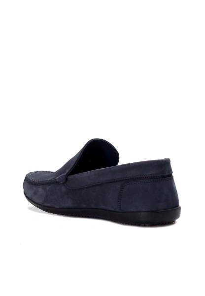 MirgeShoes Lacivert Bağcıksız Erkek Loafer Ayakkabı İçi Dışı Hakiki Nubuk Deri MRG019451311614