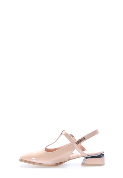 MirgeShoes Bej Kadın Kısa Topuklu Ayakkabı İçi Dışı Hakiki Rugan Deri MRG01194261329