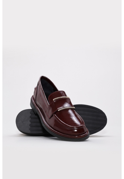 MirgeShoes Bordo Bağcıksız Kadın Casual Rugan Ayakkabı İçi Dışı Hakiki Deri MRG0137626140441