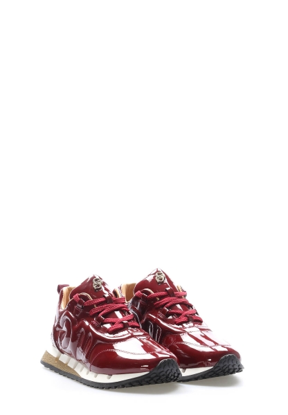 MirgeShoes Bordo Bağcıklı Kadın Casual Rugan Ayakkabı İçi Dışı Hakiki Deri MRG01297261400680