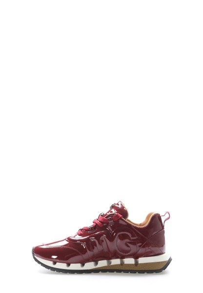 MirgeShoes Bordo Bağcıklı Kadın Casual Rugan Ayakkabı İçi Dışı Hakiki Deri MRG01297261400680