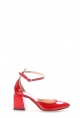MirgeShoes Kırmızı Kadın Kalın Topuklu Ayakkabı İçi Dışı Hakiki Rugan Deri MRG01194261330