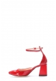 MirgeShoes Kırmızı Kadın Kalın Topuklu Ayakkabı İçi Dışı Hakiki Rugan Deri MRG01194261330
