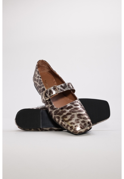 MirgeShoes Leopar Tokalı Kadın Babet Rugan Ayakkabı İçi Dışı Hakiki Deri MRG013402619974