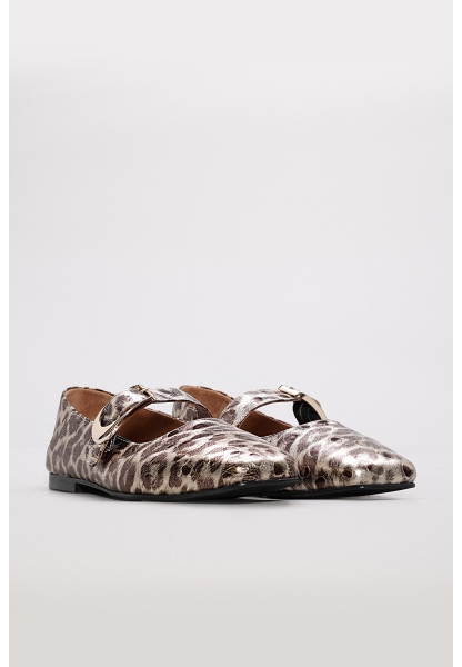 MirgeShoes Leopar Tokalı Kadın Babet Rugan Ayakkabı İçi Dışı Hakiki Deri MRG013402619974