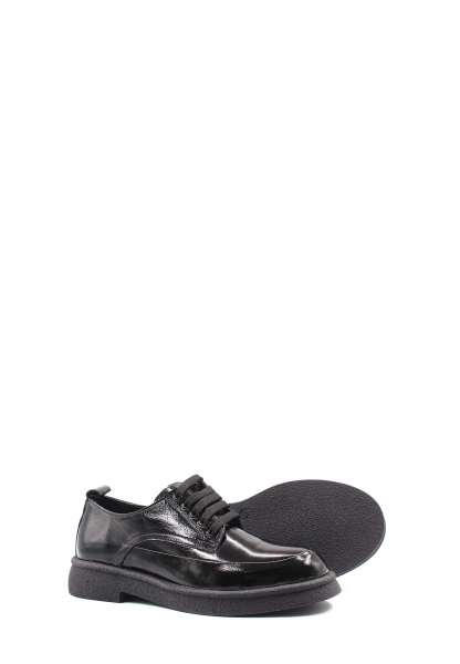 MirgeShoes Siyah Bağcıklı Kadın Casual Rugan Ayakkabı İçi Dışı Hakiki Deri MRG0134726121119