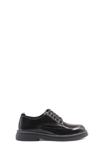 MirgeShoes Siyah Bağcıklı Kadın Casual Rugan Ayakkabı İçi Dışı Hakiki Deri MRG0134726121119