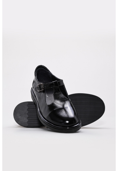 MirgeShoes Siyah Bağcıksız Kadın Casual Rugan Ayakkabı İçi Dışı Hakiki Deri MRG0137626140419