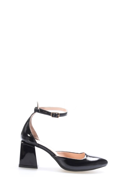 MirgeShoes Siyah Kadın Kalın Topuklu Ayakkabı İçi Dışı Hakiki Rugan Deri MRG01194261330