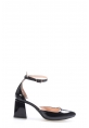 MirgeShoes Siyah Kadın Kalın Topuklu Ayakkabı İçi Dışı Hakiki Rugan Deri MRG01194261330