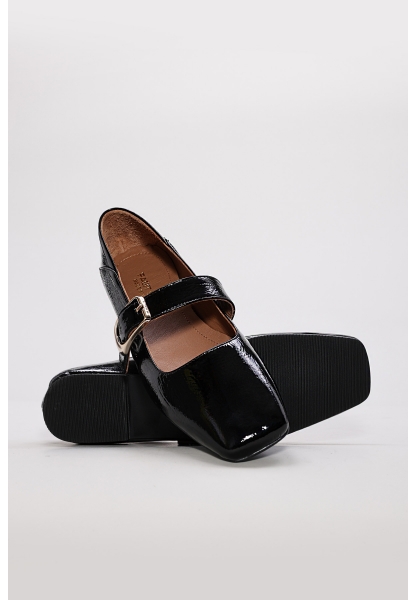 MirgeShoes Siyah Tokalı Kadın Babet Rugan Ayakkabı İçi Dışı Hakiki Deri MRG013402619974