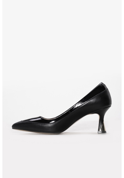 MirgeShoes Siyah Kadın İnce Topuk Ayakkabı İçi Dışı Hakiki Rugan Deri MRG013452613419