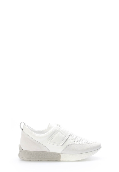 MirgeShoes Beyaz Bantlı Kadın Casual Ayakkabı İçi Dışı Hakiki Süet Deri MRG014862611772