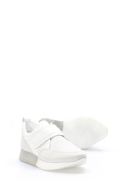 MirgeShoes Beyaz Bantlı Kadın Casual Ayakkabı İçi Dışı Hakiki Süet Deri MRG014862611772