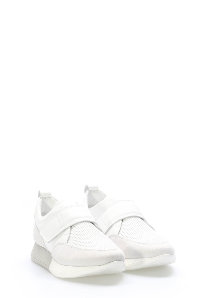 MirgeShoes Beyaz Bantlı Kadın Casual Ayakkabı İçi Dışı Hakiki Süet Deri MRG014862611772