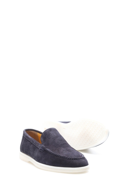 MirgeShoes Lacivert Bağcıksız Erkek Casual Ayakkabı İçi Dışı Hakiki Süet Deri MRG019491310201433
