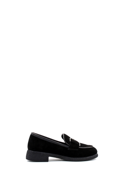 MirgeShoes Siyah Bağcıksız Kadın Casual Ayakkabı İçi Dışı Hakiki Süet Deri MRG01538261708471
