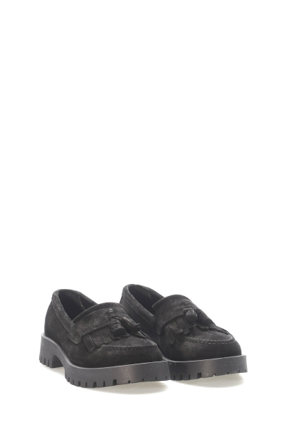 MirgeShoes Siyah Bağcıksız Kadın Casual Ayakkabı İçi Dışı Hakiki Süet Deri MRG0171126121057