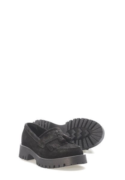 MirgeShoes Siyah Bağcıksız Kadın Casual Ayakkabı İçi Dışı Hakiki Süet Deri MRG0171126121057