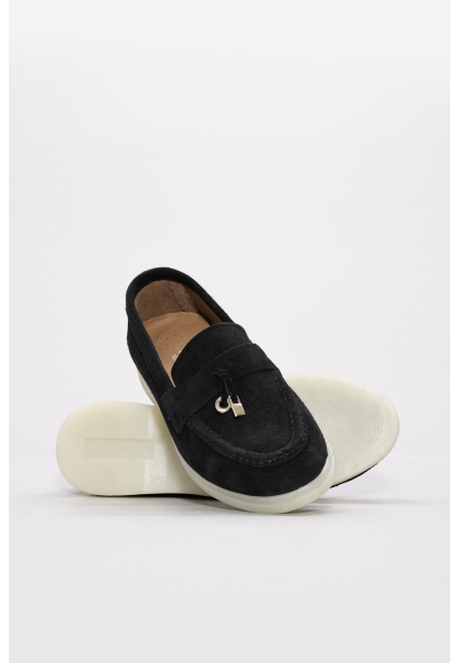 MirgeShoes Siyah Bağcıksız Kadın Casual Ayakkabı İçi Dışı Hakiki Süet Deri MRG01863261238