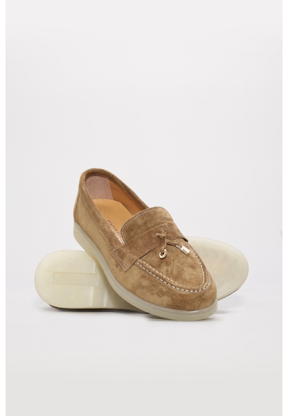 MirgeShoes Taba Bağcıksız Kadın Loafer Ayakkabı İçi Dışı Hakiki Süet Deri MRG01863261238