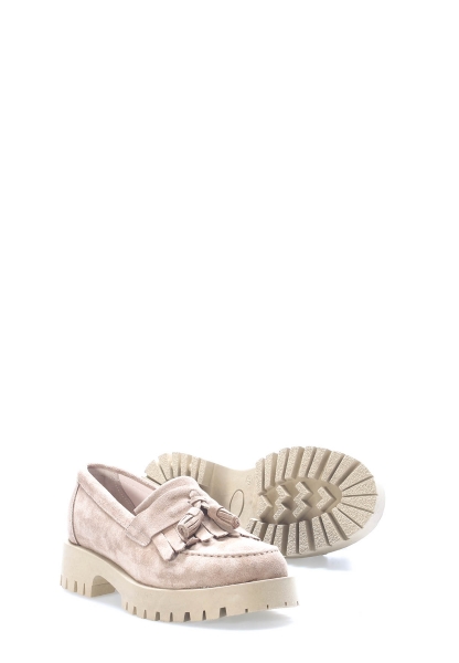 MirgeShoes Vizon Bağcıksız Kadın Casual Ayakkabı İçi Dışı Hakiki Süet Deri MRG0171126121057