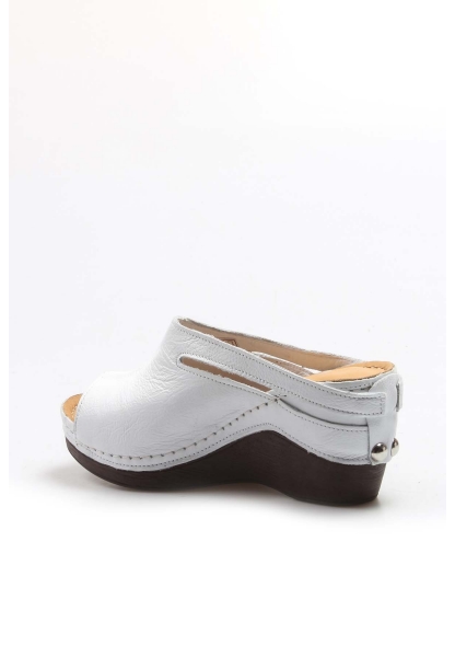 MirgeShoes Kadın Dolgu Topuklu Terlik İçi Dışı Kaliteli Hakiki Deri Beyaz  MRG0111022611113