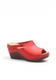 MirgeShoes Kadın Dolgu Topuklu Terlik İçi Dışı Hakiki Deri Kırmızı  MRG0111022611113
