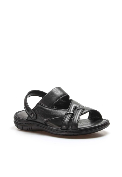 MirgeShoes Siyah Erkek Açık Hava Klasik Sandalet İçi Dışı Hakiki Deri MRG011072131822