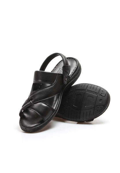 MirgeShoes Siyah Erkek Açık Hava Klasik Sandalet İçi Dışı Hakiki Deri MRG011072131822