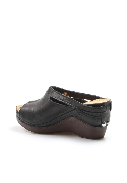 MirgeShoes Kadın Dolgu Topuklu Terlik İçi Dışı Hakiki Deri Siyah  MRG0111022611113