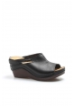 MirgeShoes Kadın Dolgu Topuklu Terlik İçi Dışı Hakiki Deri Siyah  MRG0111022611113