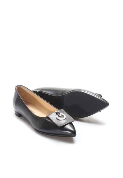 MirgeShoes Siyah Rahat Kadın Babet Ayakkabı İçi Dışı Hakiki Deri MRG0114926121-243