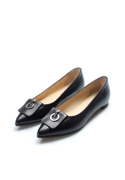 MirgeShoes Siyah Rahat Kadın Babet Ayakkabı İçi Dışı Hakiki Deri MRG0114926121-243