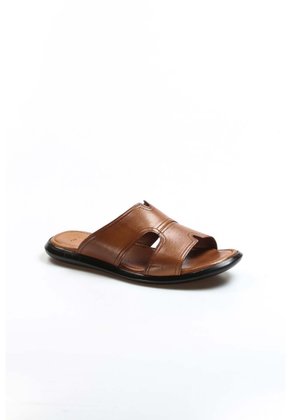 MirgeShoes Erkek Terlik İçi Dışı Kaliteli Hakiki Deri Taba MRG01141813179824281