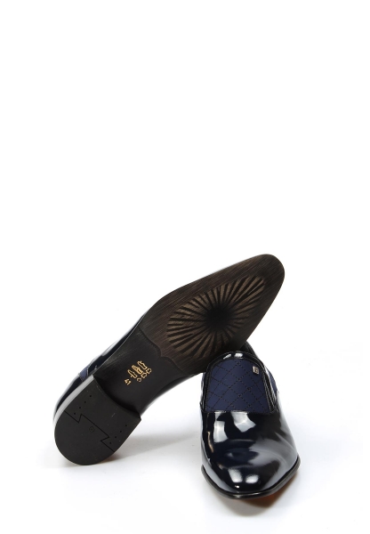 MirgeShoes Lacivert Bağcıksız Erkek Klasik Rugan Ayakkabı İçi Dışı Hakiki Deri MRG014081314722