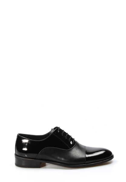 MirgeShoes Siyah Bağcıklı Erkek Klasik Rugan Ayakkabı İçi Dışı Hakiki Deri MRG01997131075102335