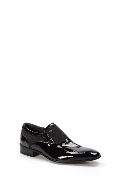 MirgeShoes Siyah Bağcıksız Erkek Klasik Rugan Ayakkabı İçi Dışı Hakiki Deri MRG014081314722