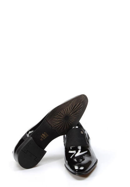 MirgeShoes Siyah Bağcıksız Erkek Klasik Rugan Ayakkabı İçi Dışı Hakiki Deri MRG014081314722