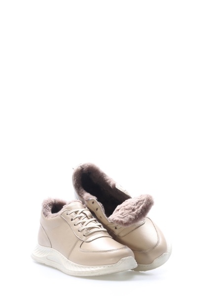 MirgeShoes Bej Bağcıklı Kadın Casual Ayakkabı İçi Kürklü Dışı Hakiki Deri MRG01713112612719