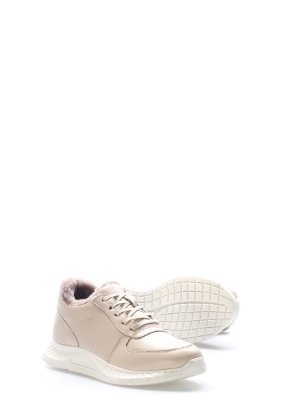 MirgeShoes Bej Bağcıklı Kadın Casual Ayakkabı İçi Kürklü Dışı Hakiki Deri MRG01713112612719