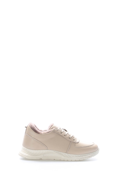 MirgeShoes Bej Bağcıklı Kadın Casual Ayakkabı İçi Kürklü Dışı Hakiki Deri MRG01713112612719