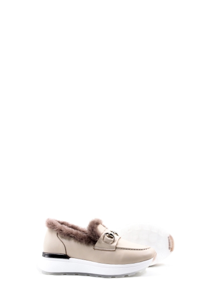 MirgeShoes Bej Bağcıksız Kadın Casual Ayakkabı İçi Kürklü Dışı Hakiki Deri MRG018871126124718