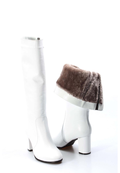 MirgeShoes Beyaz Kadın Çizme İçi Kürklü Dışı Hakiki Deri MRG01194192611216